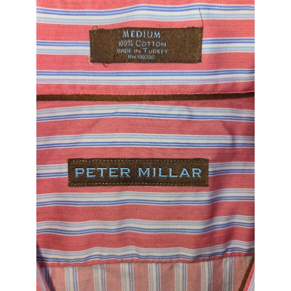 Peter Millar Pink Striped Cotton Long-Sleeve Dress Shirt Medium - Picture 5 of 6